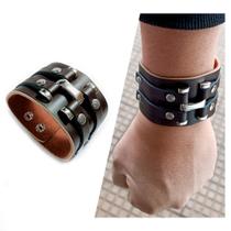 Pulseira Bracelete Masculino Couro Marrom Ajustável 2 Tamanhos Estilo Executiva