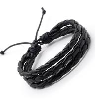 Pulseira bracelete masculino feminino de couro preto marrom 3 volta regulável três camadas