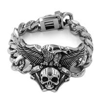 Pulseira Bracelete Masculino Modelo Caveira Águia Americana Toda Em Aço Maciço Inox - Otto Store