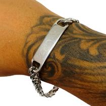 Pulseira Bracelete Masculino Placa Lisa Grossa Aço Inox