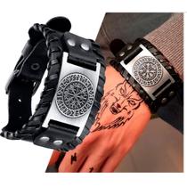 Pulseira Bracelete Masculino Viking Couro Legítimo Ajustável Punk Rock Pulseira Bracelete Masculino Viking Couro Legítimo Ajustável Punk Rock