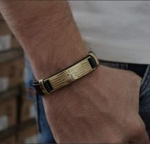 Pulseira Bracelete material sintético Ajustável Masculino Feminino Placa Aço Inox Oração Pai Nosso Prata Dourado