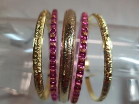 pulseira bracelete metal rosa e dourado glitter