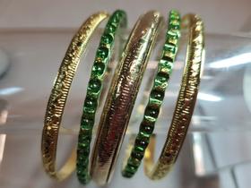 pulseira bracelete metal verde e dourado glitter 5 pç