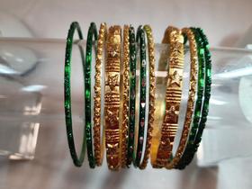 pulseira bracelete metal verde e dourado glitter