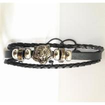 Pulseira Bracelete Onça Tigre Couro Ajustável Pulseira Bracelete Onça Tigre Couro Ajustável