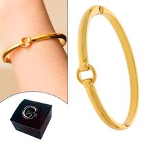 Pulseira Bracelete Oval Círculo Vazado 68mm Semijoia Banhado a Ouro Pulseira Bracelete Oval Círculo Vazado 68mm Semijoia Banhado a Ouro