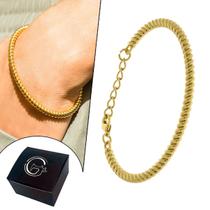 Pulseira Bracelete Oval Efeito Corda 70mm Semijoia Banhado a Ouro