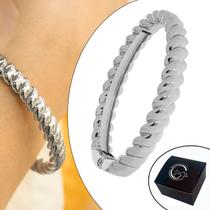 Pulseira Bracelete Oval Paládio / Prata Ramo de Folhas 67mm Semijoia