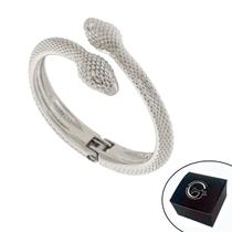 Pulseira Bracelete Oval Paládio / Prata Serpente 69mm Semijoia