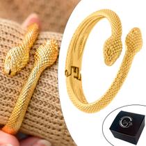 Pulseira Bracelete Oval Serpente Texturizado 69mm Semijoia Banhado a Ouro