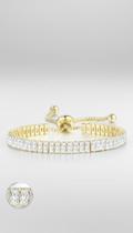 Pulseira Bracelete Pedra Zircônia Retangular Ajustável Doura