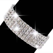 Pulseira Bracelete Prata Com Strass Noiva Debutante Luxo