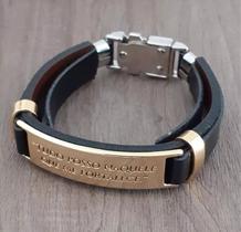 Pulseira Bracelete Sintético Ajustável Regulavel Masculino Feminino Placa Inox Tudo Posso/Fé/Gratidão/Pai Nosso