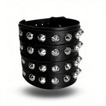 Pulseira Bracelete Spike com quatro fileiras rock punk estiloso gotico grossa em couro