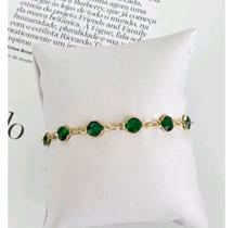 Pulseira Bracelete Tiffany com Pedras Zircônias Cristais Ponto de Luz Cristal Preto Folheado Ouro Antialérgico
