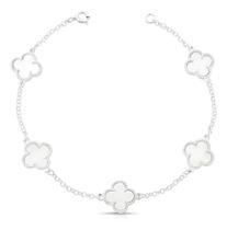 Pulseira Bracelete Trevo Prata 925 Legítima Branco Resinado Unissex