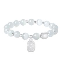 Pulseira branca Cat's Eye 999 Fine Silver Tulip Charm Pulseira branca Cat's Eye 999 Fine Silver Tulip Charm