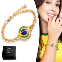 Pulseira Brasil Corrente Elo 4mm Copa do Mundo 50cm Ouro