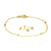 Pulseira+brinco Infantil Bolinha Dourada Antialérgico Banho Ouro 18k