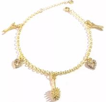 Pulseira Cabeleireira Escova Tesoura Coração Folheado 18k