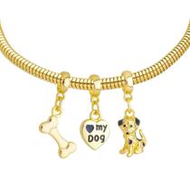 Pulseira Cachorro Love Dog Berloque Banhado a Ouro 18k