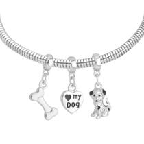 Pulseira Cachorro Love Dog Berloque Banhado a Prata 925