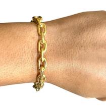 Pulseira Cadeado 10mm Fecho Duplo Banhado a Ouro 18K Pulseira Cadeado 10mm Fecho Duplo Banhado a Ouro 18K