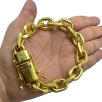 Pulseira Cadeado 18mm Banhado a Ouro 18K Marca 750 Pulseira Cadeado 18mm Banhado a Ouro 18K Marca 750