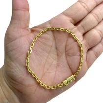 Pulseira Cadeado 3Mm Fina Banhado A Ouro 18K Pulseira Cadeado 3Mm Fina Banhado A Ouro 18K