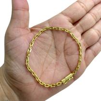Pulseira Cadeado 3mm Fina Banhado a Ouro 18K