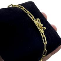 Pulseira Cadeado 5mm Alongado Fecho Canhão Banhado Ouro Pulseira Cadeado 5mm Alongado Fecho Canhão Banhado Ouro
