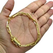 Pulseira Cadeado 6Mm Alongado Fecho 750 Banhado A Ouro