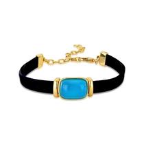 Pulseira camurça com passante retangular em ágata azul céu Pulseira camurça com passante retangular em ágata azul céu