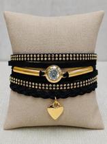 Pulseira Camurça Feminina Com Pingente e Strass Luxo Pulseira Camurça Feminina Com Pingente e Strass Luxo
