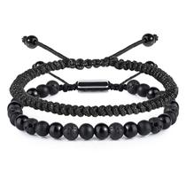 Pulseira CARITATE Black Beaded 6mm Obsidian Onyx Lava para homens