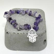 Pulseira cascalho ametista com pingente prata Pulseira cascalho ametista com pingente prata