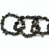 Pulseira Cascalho Pedra Obsidiana Negra Fio Silicone