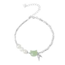 Pulseira Cat Head e Bamboo Link para mulheres em prata 925