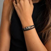 Pulseira Caveira Masculina Feminina Couro Trançado Casual Pulseira Caveira Masculina Feminina Couro Trançado Casual