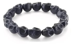 Pulseira Caveira Preto Rock Punk Halloween Pedra Howlita Dia das Bruxas Pulseira Caveira Preto Rock Punk Halloween Pedra Howlita Dia das Bruxas