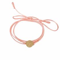 Pulseira Cetim Rosa Pingente Música Em Ouro 18K