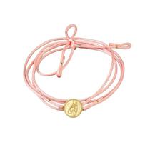 Pulseira Cetim Rosa Pingente Sapatilha Em Ouro 18K