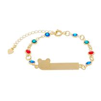 Pulseira Chapinha Infantil Pedrinhas Coloridas Banhado