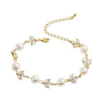 Pulseira Charm Elegante Feminina Com Zircônia Cúbica AAA E Pérola Imitada, Joia De Luxo Para