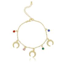 Pulseira Chifre Italiano Zircônias Coloridas - Banho Ouro 18K - Mina de Fé Joias