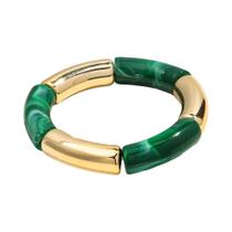 Pulseira Chunky De Resina De Bambu Acrílica Boho Para Mulheres, Tubo Curvo Em Ouro E Prata, Joias De