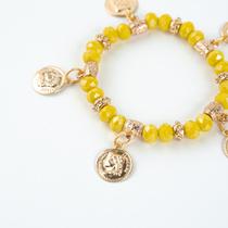 Pulseira Cigana Amarela com Moedas Cristal e Silicone