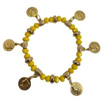 Pulseira Cigana Amarela Cristal E Silicone Com Moedas