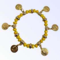 Pulseira Cigana amarela cristal e silicone com moedas